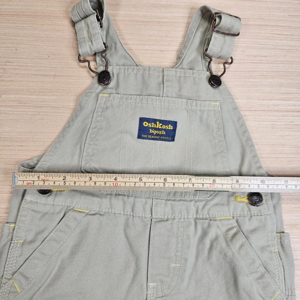 OshKosh B'gosh Vestbak Canvas Shortalls Overalls Kids 18 Khaki Vintage Style